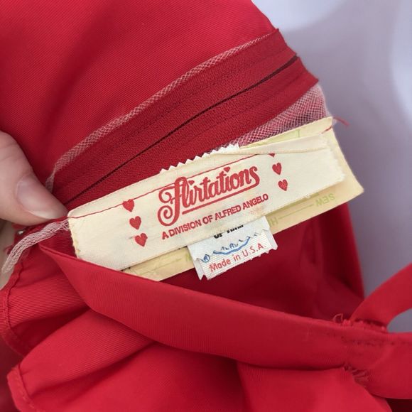 Vintage 80s S/M Flirtations Alfred Angelo Red Prom Dress Ruffle Formal Valentine - Picture 5 of 9